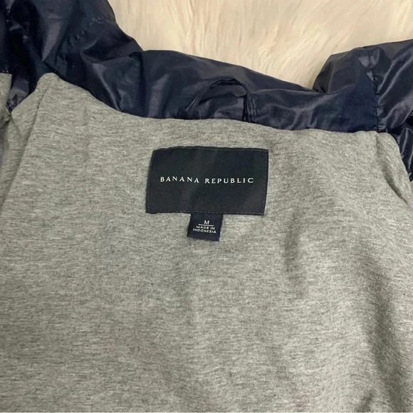 Banana Republic navy blue down double zip puffer quilted jacket sz m 8/10 - Picture 11 of 12